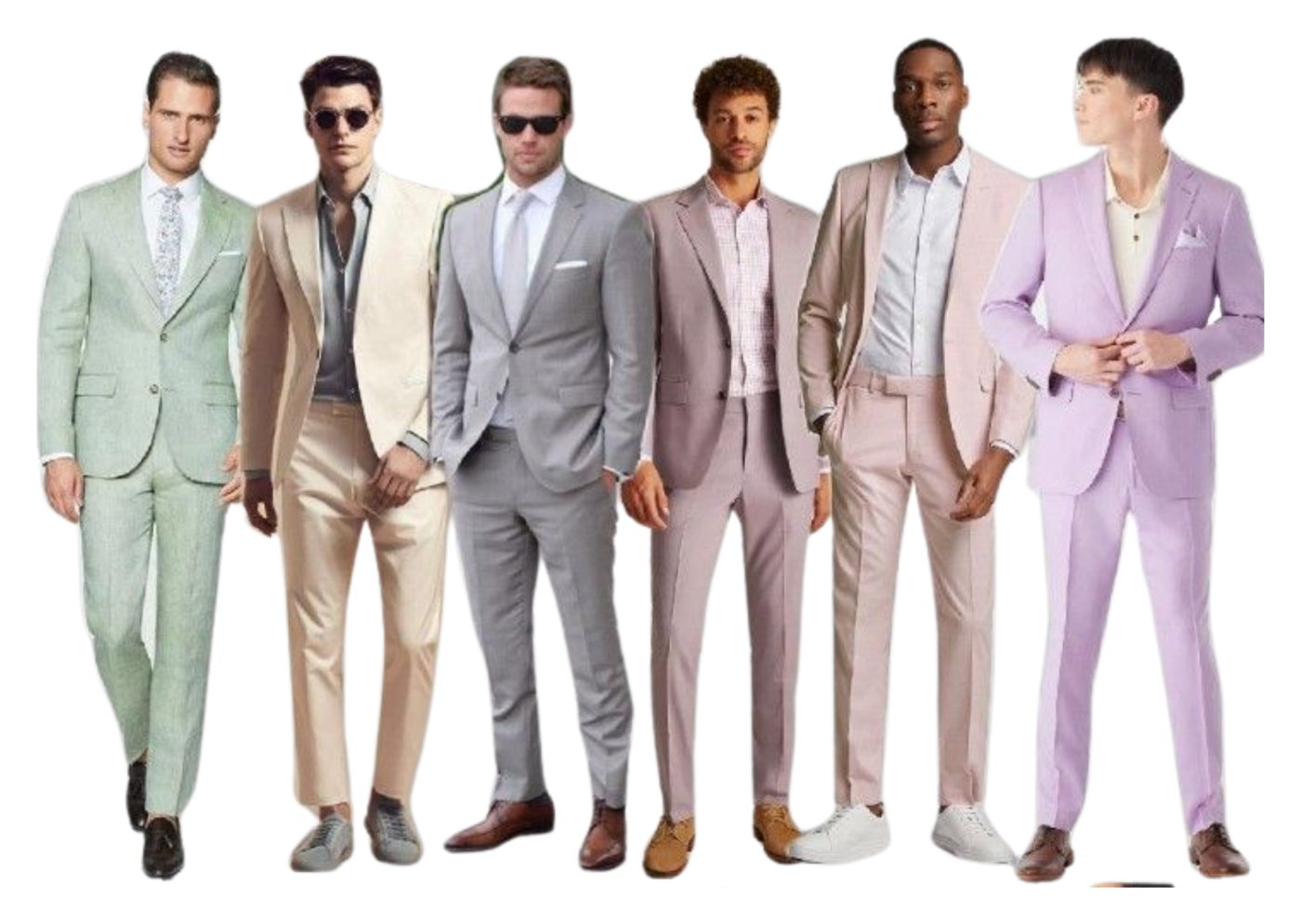 Dress code inspiration: tailored suits in sage, sand, grey, mauve, blush and lilac