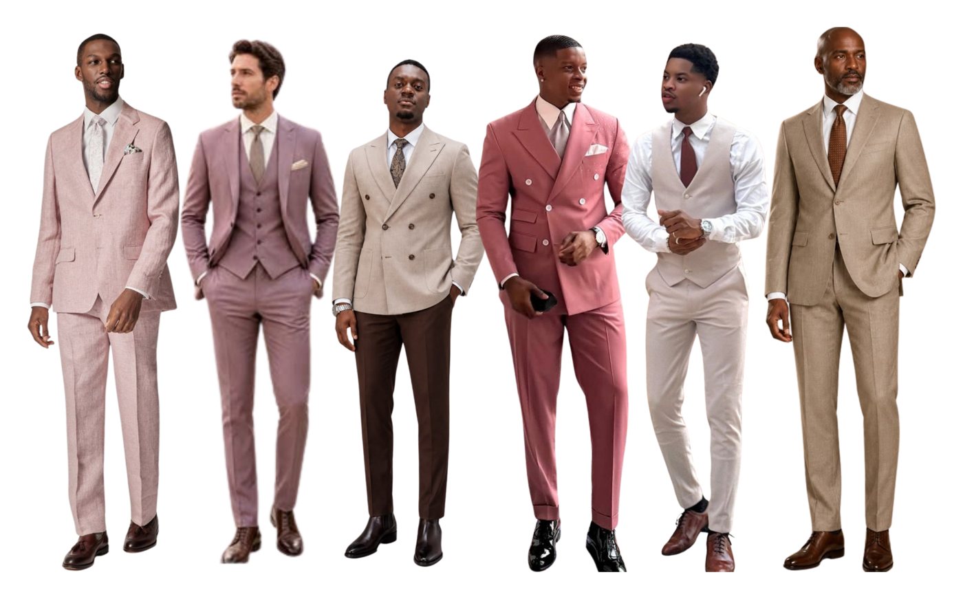 Dress code inspiration: suits in blush, mauve, taupe, rose and tan
